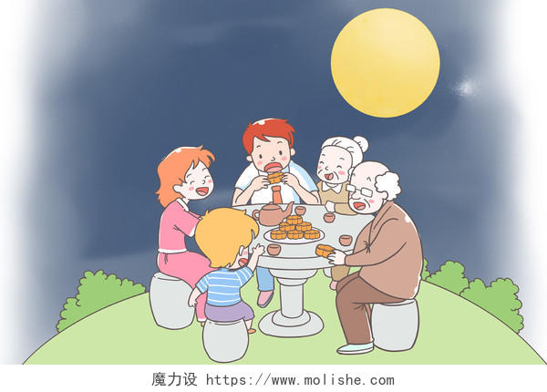 中秋 中秋节卡通手绘中秋节人物素材插图